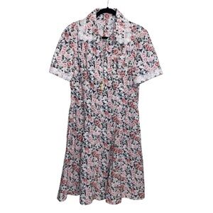 Vintage House Dress Womens Medium Floral Lace Zip Handmade Cottagecore Feminine